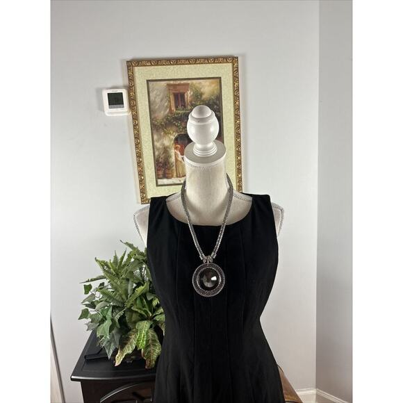 TOMMY HILFIGER Womens Black And Purple Sleeveless Fit & Flare Dress 6 - Picture 3 of 13